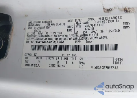 2018 Ford F-150 Xl from USA, damaged, VIN 1FTEX1CBXJKD11252